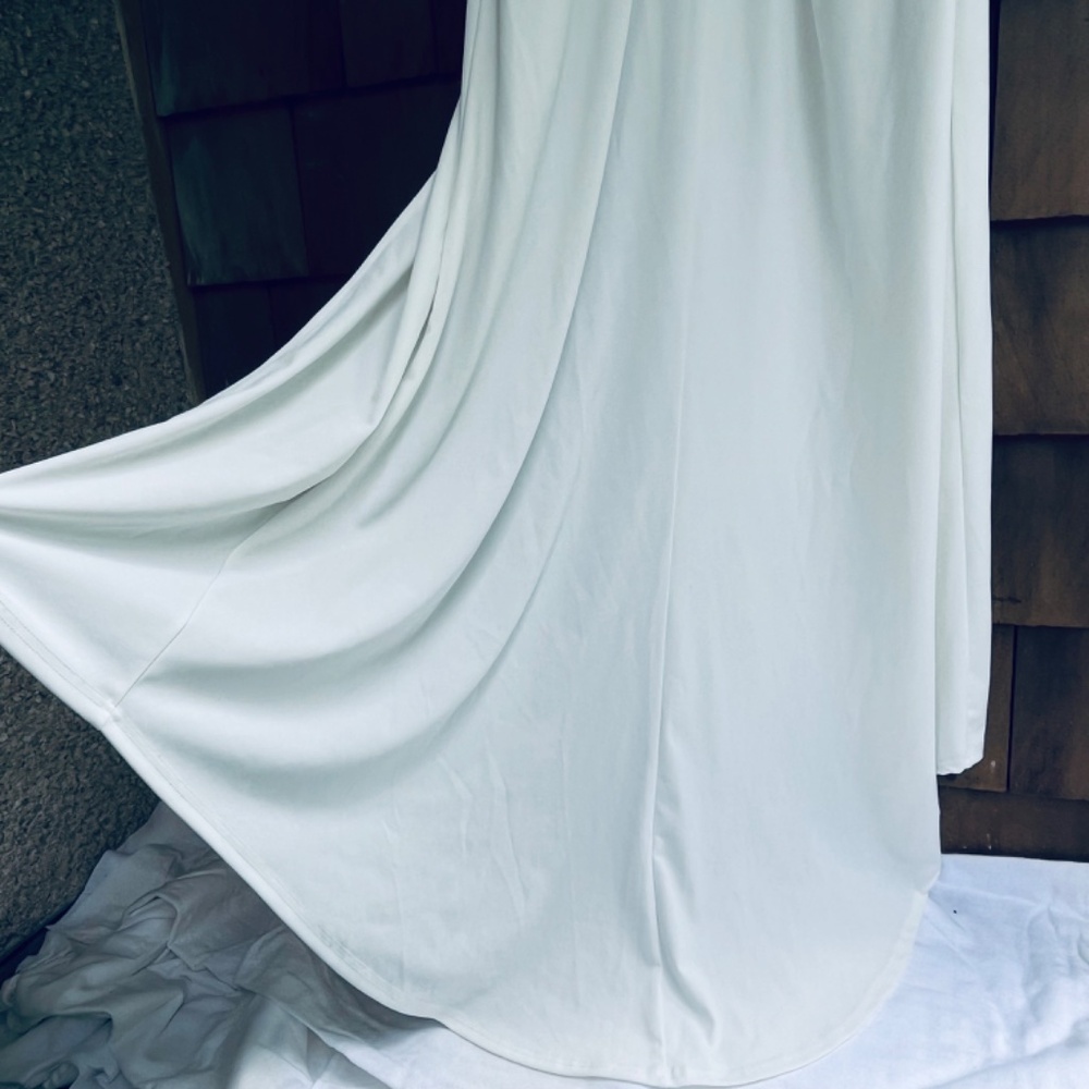 Silvia Rufino Long White Wrap Dress with Train and Side Slit Maxi Women's 12 - Picture 15 of 16
